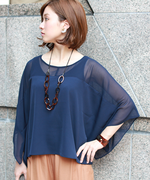 REAL CUBE(リアルキューブ)の「REAL CUBE Wリボンポンチョスリーブトップス(Tシャツ/カットソー・レディース・ブラック/ネイビー/キャメル・38)」の15枚目の写真