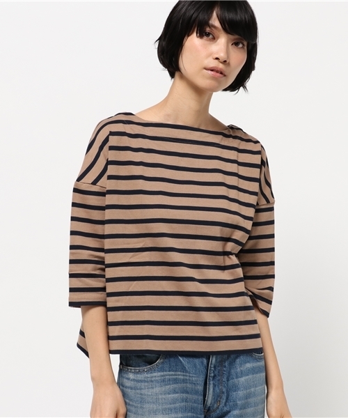 earth music&ecology(アースミュージックアンドエコロジー)の「【2016Autumn】ドロップショルダーボーダーカットプルオーバー(Tシャツ/カットソー・レディース・ネイビー/アイボリー/キャメル・FREE)」の3枚目の写真