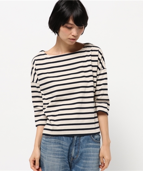 earth music&ecology(アースミュージックアンドエコロジー)の「【2016Autumn】ドロップショルダーボーダーカットプルオーバー(Tシャツ/カットソー・レディース・ネイビー/アイボリー/キャメル・FREE)」の2枚目の写真