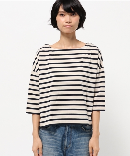 earth music&ecology(アースミュージックアンドエコロジー)の「【2016Autumn】ドロップショルダーボーダーカットプルオーバー(Tシャツ/カットソー・レディース・ネイビー/アイボリー/キャメル・FREE)」の4枚目の写真