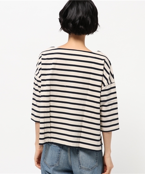 earth music&ecology(アースミュージックアンドエコロジー)の「【2016Autumn】ドロップショルダーボーダーカットプルオーバー(Tシャツ/カットソー・レディース・ネイビー/アイボリー/キャメル・FREE)」の5枚目の写真