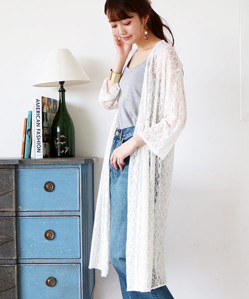 N.（N. Natural Beauty Basic）（エヌエヌナチュラルビューティーベーシック）の「◆レースガウン（カーディガン/ボレロ・レディース・ブラック/ホワイト・MEDIUM）」の2枚目の写真