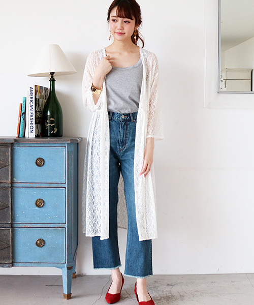 N.（N. Natural Beauty Basic）（エヌエヌナチュラルビューティーベーシック）の「◆レースガウン（カーディガン/ボレロ・レディース・ブラック/ホワイト・MEDIUM）」の4枚目の写真