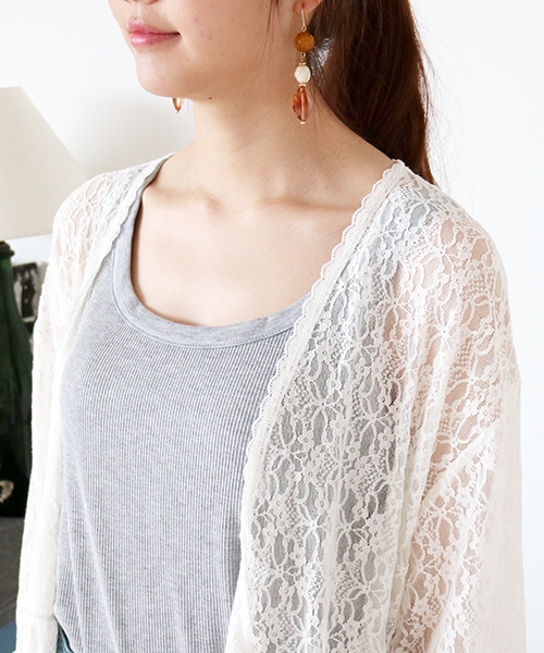 N.（N. Natural Beauty Basic）（エヌエヌナチュラルビューティーベーシック）の「◆レースガウン（カーディガン/ボレロ・レディース・ブラック/ホワイト・MEDIUM）」の7枚目の写真