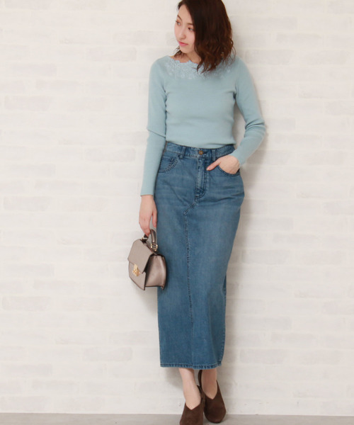 N.（N. Natural Beauty Basic）（エヌエヌナチュラルビューティーベーシック）の「デニムタイトマキシスカート（デニムスカート・レディース・インディゴブルー/ホワイト・MEDIUM/SMALL）」の15枚目の写真