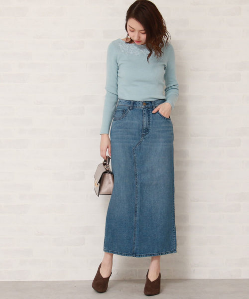 N.（N. Natural Beauty Basic）（エヌエヌナチュラルビューティーベーシック）の「デニムタイトマキシスカート（デニムスカート・レディース・インディゴブルー/ホワイト・MEDIUM/SMALL）」の17枚目の写真