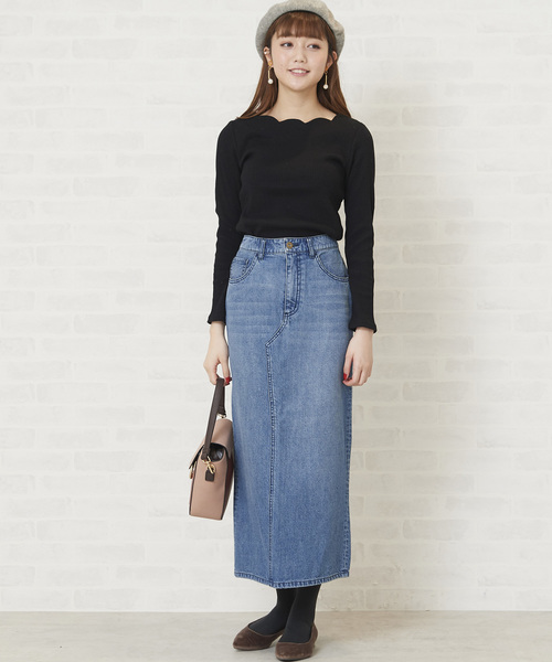 N.（N. Natural Beauty Basic）（エヌエヌナチュラルビューティーベーシック）の「デニムタイトマキシスカート（デニムスカート・レディース・インディゴブルー/ホワイト・MEDIUM/SMALL）」の12枚目の写真