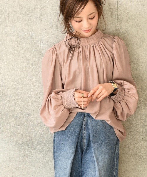 coca（coca）（コカ）の「スタンドカラーバルーンスリーブブラウス（シャツ/ブラウス・レディース・ブラック/ベージュ・ONE SIZE）」の2枚目の写真