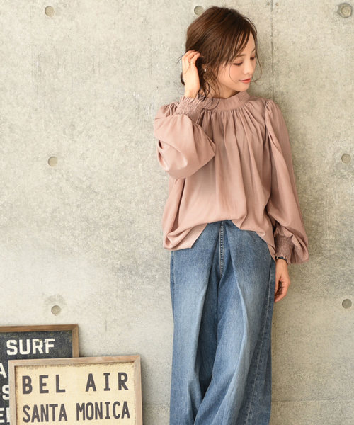 coca（coca）（コカ）の「スタンドカラーバルーンスリーブブラウス（シャツ/ブラウス・レディース・ブラック/ベージュ・ONE SIZE）」の6枚目の写真