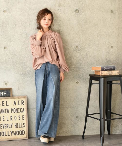 coca（coca）（コカ）の「スタンドカラーバルーンスリーブブラウス（シャツ/ブラウス・レディース・ブラック/ベージュ・ONE SIZE）」の7枚目の写真