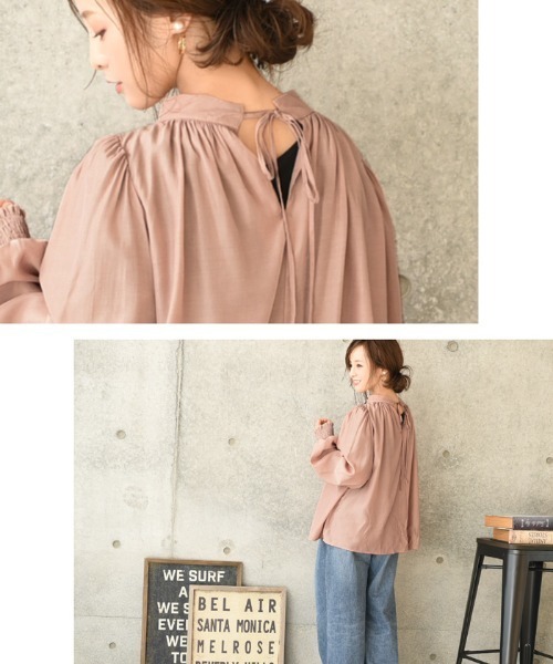 coca（coca）（コカ）の「スタンドカラーバルーンスリーブブラウス（シャツ/ブラウス・レディース・ブラック/ベージュ・ONE SIZE）」の12枚目の写真