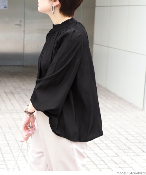 coca（coca）（コカ）の「スタンドカラーバルーンスリーブブラウス（シャツ/ブラウス・レディース・ブラック/ベージュ・ONE SIZE）」の15枚目の写真