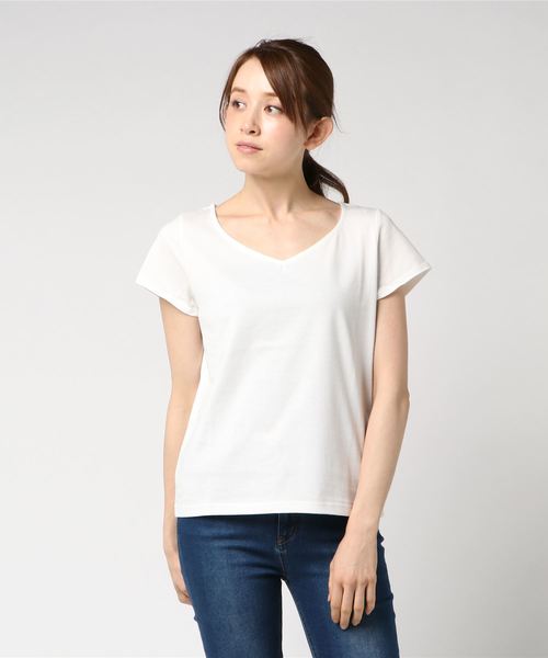 un dix cors（アンディコール）の「デコルテ　Tシャツ（Tシャツ/カットソー・レディース・ホワイト/ライトグレー/ブルー/チャコールグレー/ブラック・ﾌﾘ-）」の2枚目の写真