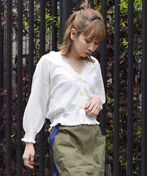 w closet | リネン混Vネックフリルカーディガン(カーディガン/ボレロ)