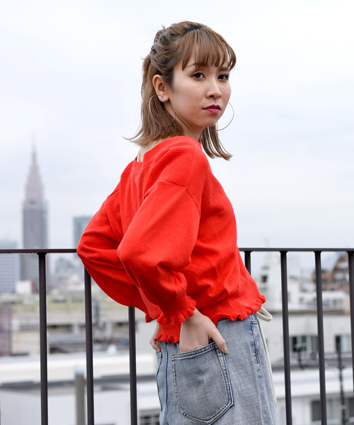 w closet(ダブルクローゼット)の「リネン混Vネックフリルカーディガン(カーディガン/ボレロ・レディース・ホワイト/グリーン/オレンジ/ブラック・FREE)」の7枚目の写真