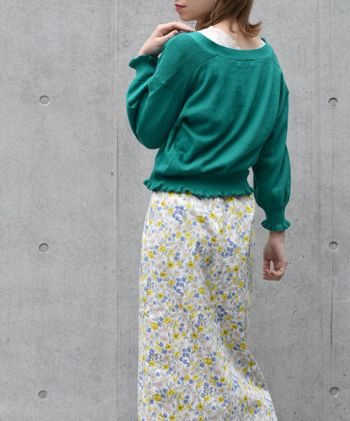 w closet(ダブルクローゼット)の「リネン混Vネックフリルカーディガン(カーディガン/ボレロ・レディース・ホワイト/グリーン/オレンジ/ブラック・FREE)」の12枚目の写真