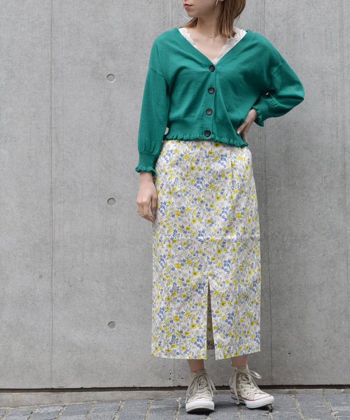 w closet(ダブルクローゼット)の「リネン混Vネックフリルカーディガン(カーディガン/ボレロ・レディース・ホワイト/グリーン/オレンジ/ブラック・FREE)」の14枚目の写真