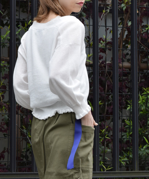 w closet(ダブルクローゼット)の「リネン混Vネックフリルカーディガン(カーディガン/ボレロ・レディース・ホワイト/グリーン/オレンジ/ブラック・FREE)」の19枚目の写真