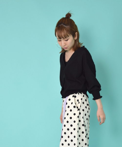 w closet(ダブルクローゼット)の「リネン混Vネックフリルカーディガン(カーディガン/ボレロ・レディース・ホワイト/グリーン/オレンジ/ブラック・FREE)」の21枚目の写真