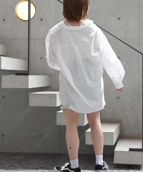 w closet（ダブルクローゼット）の「ピンタックレース開襟ビッグシャツ_（シャツ/ブラウス・レディース・ホワイト/ブラウン/パープル/カーキ・FREE）」の7枚目の写真