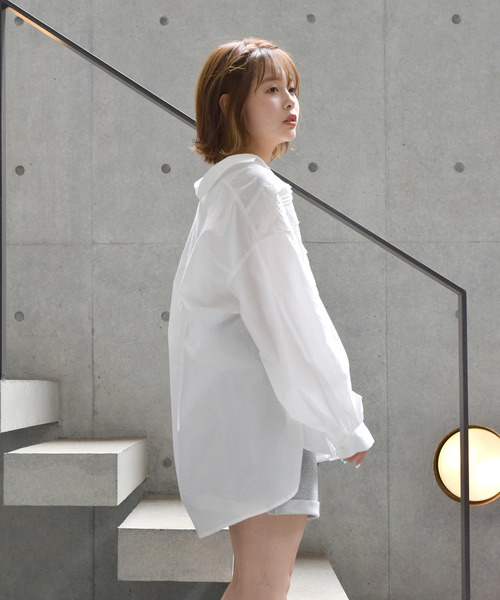 w closet（ダブルクローゼット）の「ピンタックレース開襟ビッグシャツ_（シャツ/ブラウス・レディース・ホワイト/ブラウン/パープル/カーキ・FREE）」の8枚目の写真