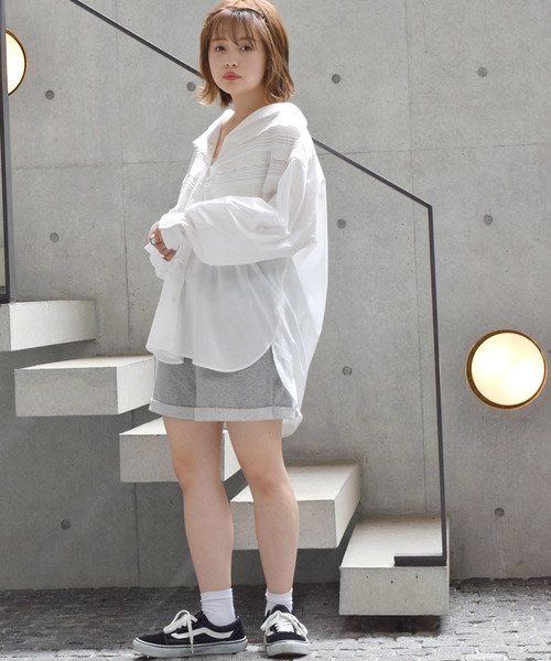 w closet（ダブルクローゼット）の「ピンタックレース開襟ビッグシャツ_（シャツ/ブラウス・レディース・ホワイト/ブラウン/パープル/カーキ・FREE）」の10枚目の写真