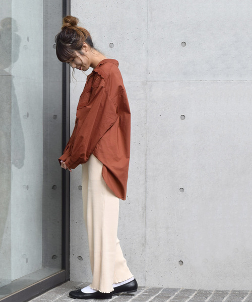 w closet（ダブルクローゼット）の「ピンタックレース開襟ビッグシャツ_（シャツ/ブラウス・レディース・ホワイト/ブラウン/パープル/カーキ・FREE）」の14枚目の写真