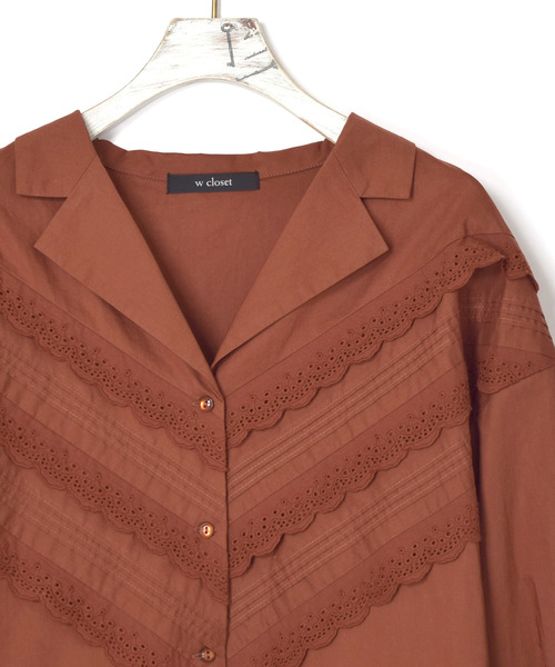 w closet（ダブルクローゼット）の「ピンタックレース開襟ビッグシャツ_（シャツ/ブラウス・レディース・ホワイト/ブラウン/パープル/カーキ・FREE）」の18枚目の写真