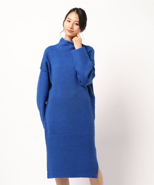 Editt by YECCA VECCA（エディットバイイェッカヴェッカ）の「・ボトルネックニットワンピース（ワンピース・レディース・チャコールグレー/ベージュ/ブルー・FREE）」の3枚目の写真