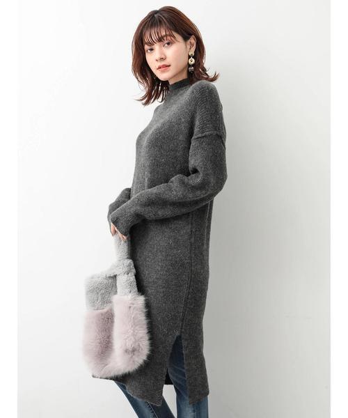 Editt by YECCA VECCA（エディットバイイェッカヴェッカ）の「・ボトルネックニットワンピース（ワンピース・レディース・チャコールグレー/ベージュ/ブルー・FREE）」の7枚目の写真