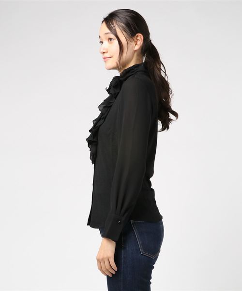 NARACAMICIE(ナラカミーチェ)の「ウールジャージクレープコンビフリルブラウス(Tシャツ/カットソー・レディース・ブラック/ネイビー/ボルドー・MEDIUM/LARGE)」の4枚目の写真