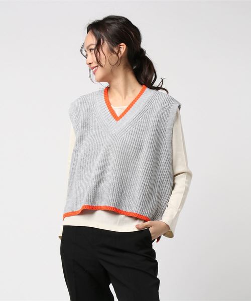 DING（ディング）の「DING/カラーラインニットベスト（ベスト・レディース・ブラック/グレー/オフホワイト・FREE）」の12枚目の写真