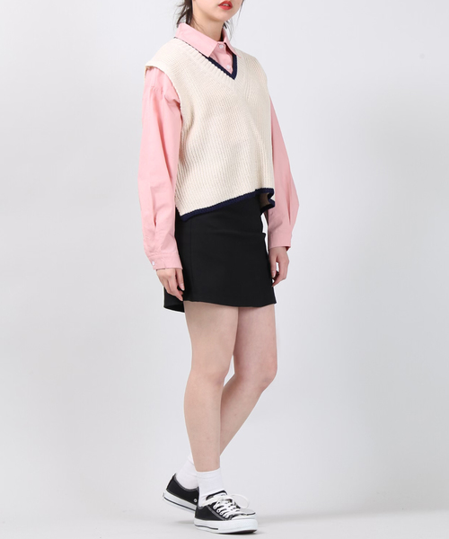 DING（ディング）の「DING/カラーラインニットベスト（ベスト・レディース・ブラック/グレー/オフホワイト・FREE）」の7枚目の写真