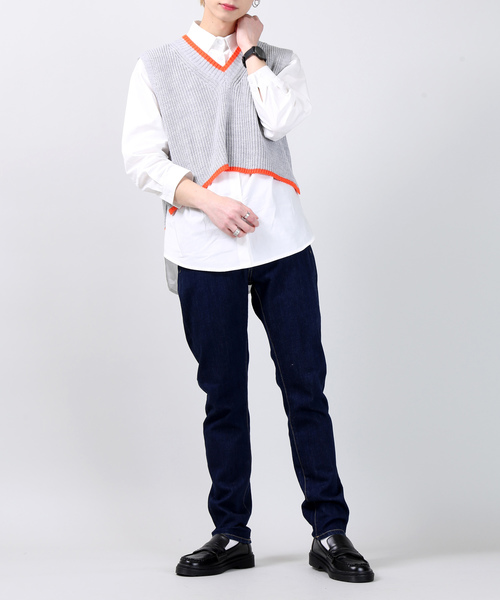 DING（ディング）の「DING/カラーラインニットベスト（ベスト・レディース・ブラック/グレー/オフホワイト・FREE）」の9枚目の写真