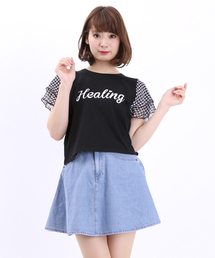 WEGO/ギンガムチェックスリーブTシャツ