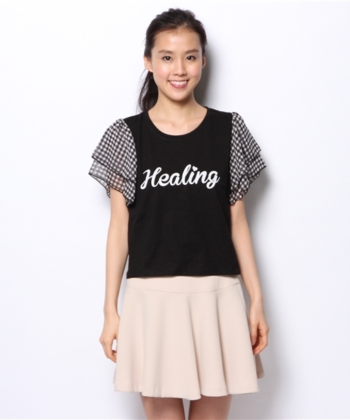 WEGO（ウィゴー）の「WEGO/ギンガムチェックスリーブTシャツ（Tシャツ/カットソー・レディース・ホワイト/ブラック/サックスブルー/レッド・FREE）」の10枚目の写真