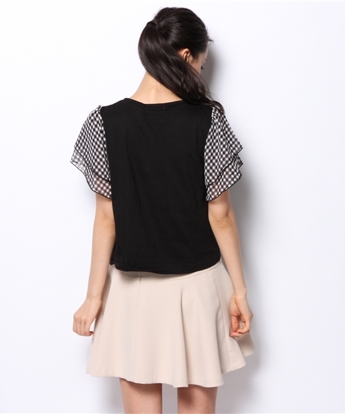 WEGO（ウィゴー）の「WEGO/ギンガムチェックスリーブTシャツ（Tシャツ/カットソー・レディース・ホワイト/ブラック/サックスブルー/レッド・FREE）」の8枚目の写真