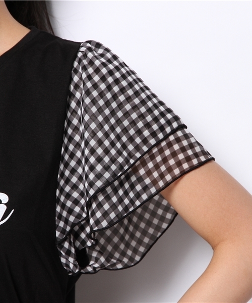 WEGO（ウィゴー）の「WEGO/ギンガムチェックスリーブTシャツ（Tシャツ/カットソー・レディース・ホワイト/ブラック/サックスブルー/レッド・FREE）」の6枚目の写真