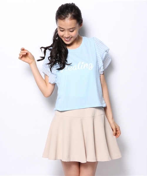 WEGO（ウィゴー）の「WEGO/ギンガムチェックスリーブTシャツ（Tシャツ/カットソー・レディース・ホワイト/ブラック/サックスブルー/レッド・FREE）」の13枚目の写真