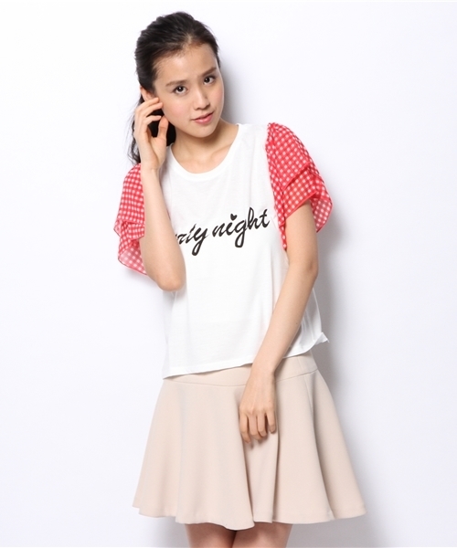 WEGO（ウィゴー）の「WEGO/ギンガムチェックスリーブTシャツ（Tシャツ/カットソー・レディース・ホワイト/ブラック/サックスブルー/レッド・FREE）」の14枚目の写真