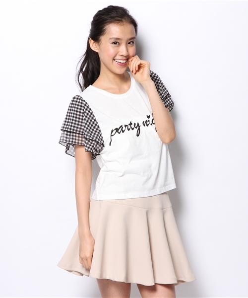 WEGO（ウィゴー）の「WEGO/ギンガムチェックスリーブTシャツ（Tシャツ/カットソー・レディース・ホワイト/ブラック/サックスブルー/レッド・FREE）」の15枚目の写真