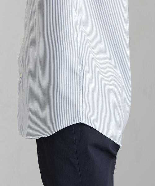 green label relaxing（グリーンレーベルリラクシング）の「A PLUSｽﾘﾑ ﾅﾛｰ ストライプ SBDｸﾚﾘｯｸ 半袖 シャツ ＜機能性生地 / 吸水速乾＞（シャツ/ブラウス・メンズ・コバルトブルー/ライム・MEDIUM/LARGE/X-LARGE/SMALL）」の8枚目の写真