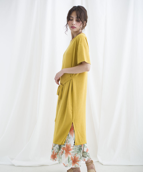 LUGG NAGG(ラグナグ)の「【Jewelobe/ ジュエローブ】 ウエストリボンロングTシャツ(ワンピース・レディース・ブラック/イエロー/オレンジ/グリーン・FREE)」の2枚目の写真