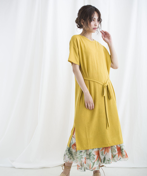 LUGG NAGG(ラグナグ)の「【Jewelobe/ ジュエローブ】 ウエストリボンロングTシャツ(ワンピース・レディース・ブラック/イエロー/オレンジ/グリーン・FREE)」の7枚目の写真