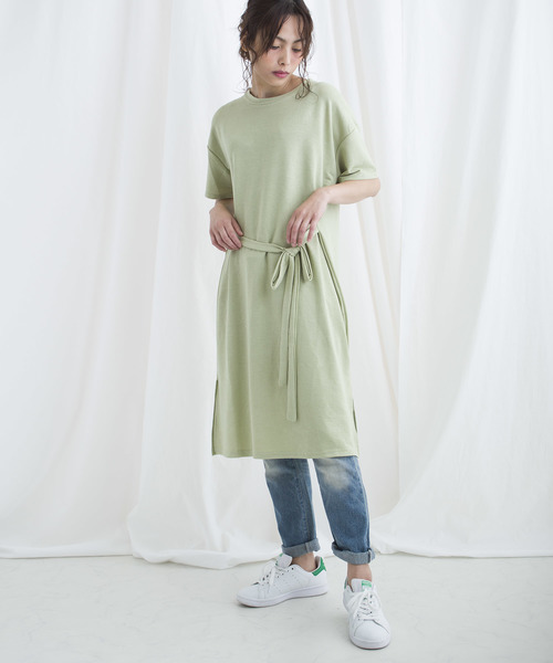 LUGG NAGG(ラグナグ)の「【Jewelobe/ ジュエローブ】 ウエストリボンロングTシャツ(ワンピース・レディース・ブラック/イエロー/オレンジ/グリーン・FREE)」の8枚目の写真