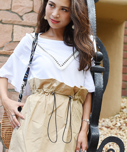 Luz Llena（ラズレナ）の「ボヘミアンデザインTシャツ（Tシャツ/カットソー・レディース・オフホワイト/ネイビー・MEDIUM）」の11枚目の写真