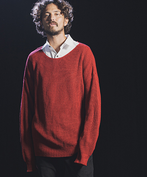 Jih Nunc（ジーヌンク）の「mn2023-ルーズネックワイドシルエットニットプルオーバー（ニット/セーター・メンズ・ブラック/レッド/モカ/チャコール・S/M/L）」の8枚目の写真