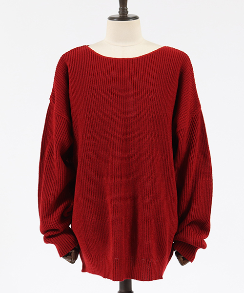 Jih Nunc（ジーヌンク）の「mn2023-ルーズネックワイドシルエットニットプルオーバー（ニット/セーター・メンズ・ブラック/レッド/モカ/チャコール・S/M/L）」の6枚目の写真