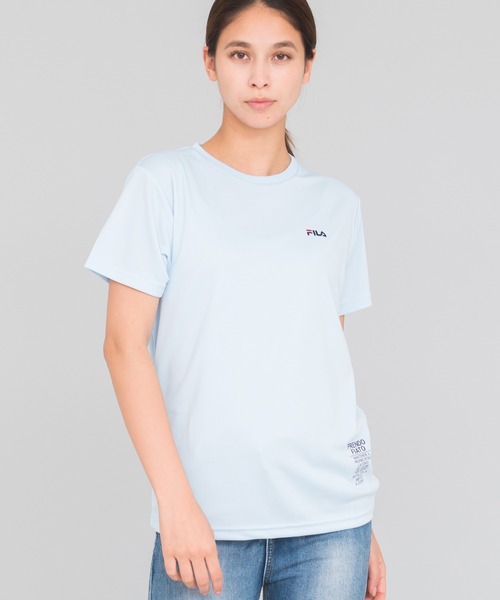 FILA(フィラ)の「FILA フィラ 吸汗速乾 ワンポイント ブランド ロゴ 刺繍 クルーネック 半袖 Tシャツ(Tシャツ/カットソー・レディース・ブラック/ネイビー/サックスブルー/ピンク/ホワイト/ブルー系その他3/ピンク系その他/ブルー系その他/ブラック系その他/ホワイト系その他/ブラック系/ホワイト系/ネイビー系・M/L/LL)」の9枚目の写真