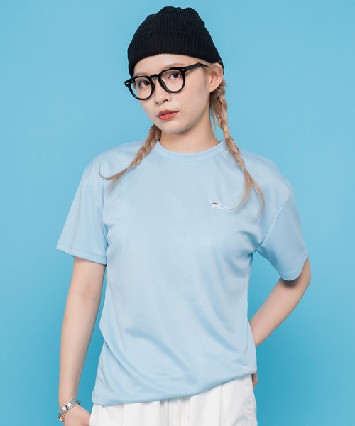 FILA(フィラ)の「FILA フィラ 吸汗速乾 ワンポイント ブランド ロゴ 刺繍 クルーネック 半袖 Tシャツ(Tシャツ/カットソー・レディース・ブラック/ネイビー/サックスブルー/ピンク/ホワイト/ブルー系その他3/ピンク系その他/ブルー系その他/ブラック系その他/ホワイト系その他/ブラック系/ホワイト系/ネイビー系・M/L/LL)」の11枚目の写真